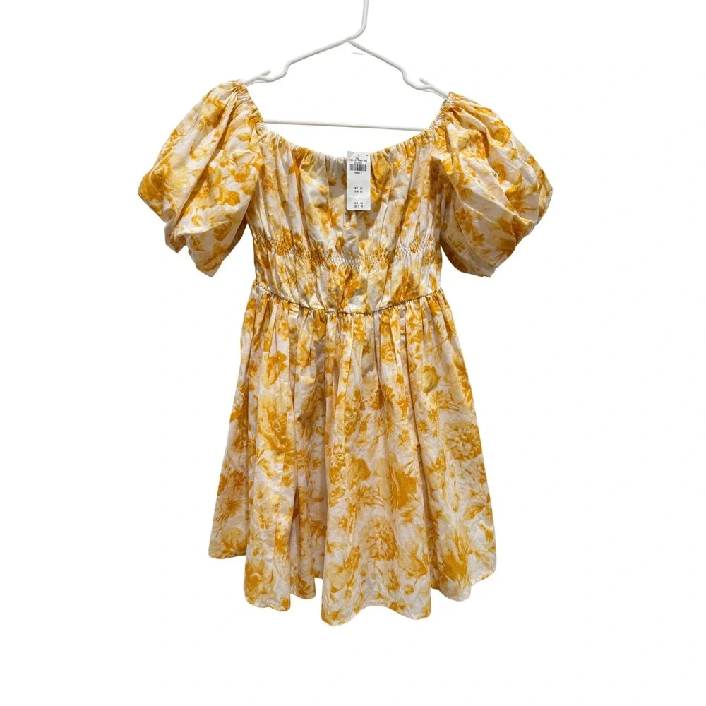 NEW Abercrombie & Fitch Mini Dress Sz‎ Small Tall Yellow Floral off the shoulder
